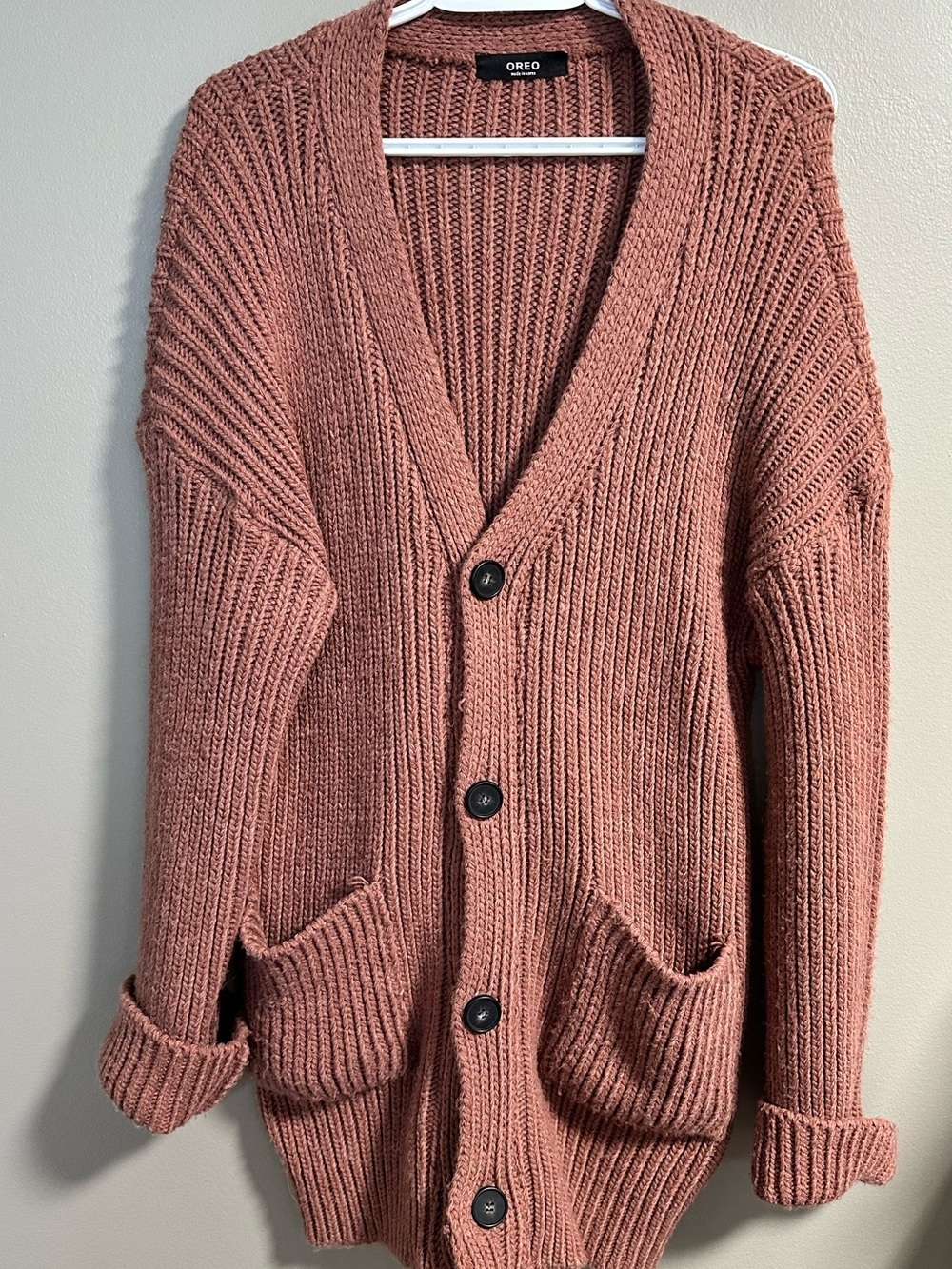 OREO Dusty Rose Chunky Button Down Cardigan Size XL